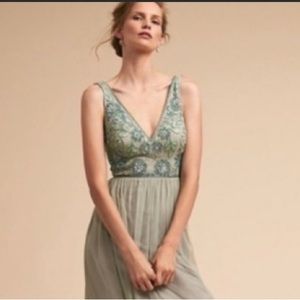 NWT BHLDN Hibiscus Maxi Dress in Aqua Mist Sequins Beaded 8
